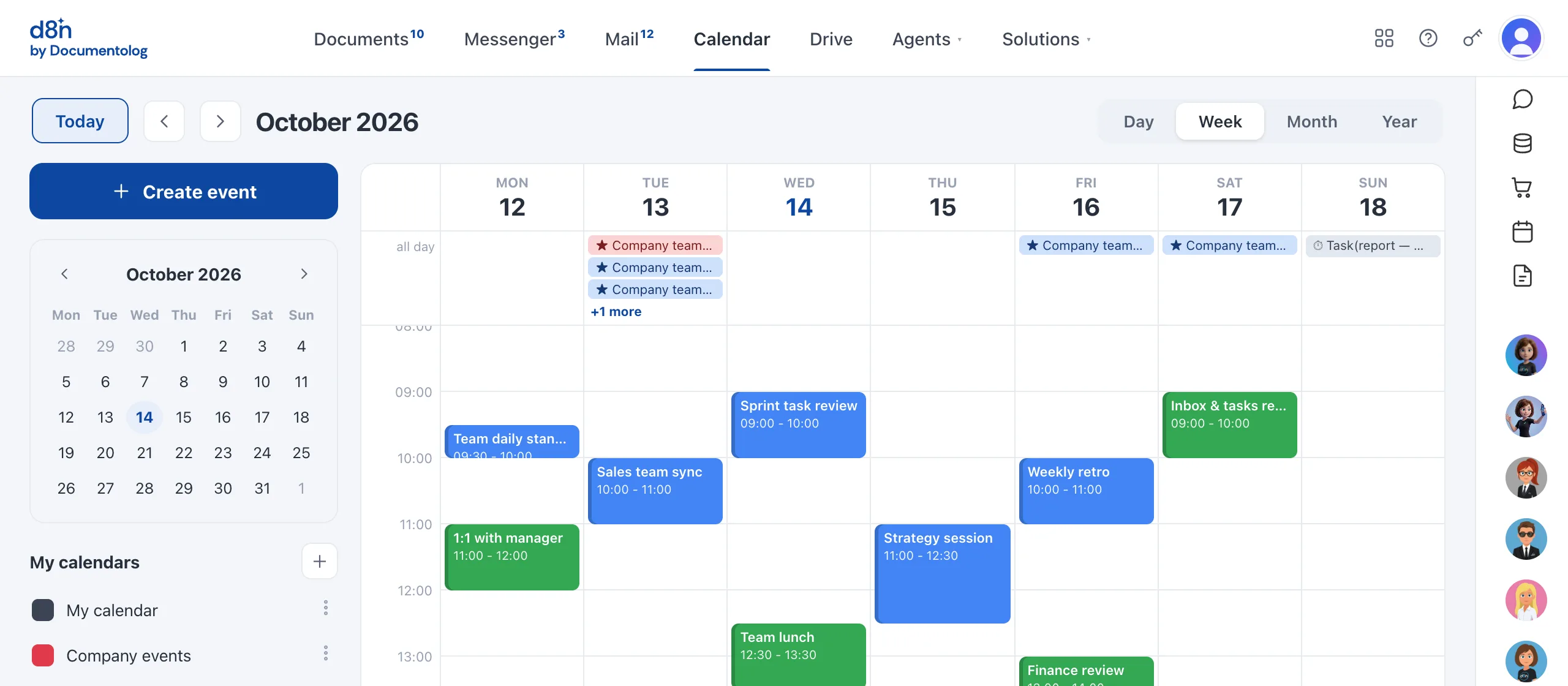 The Calendar module in the d8n demo, sample data